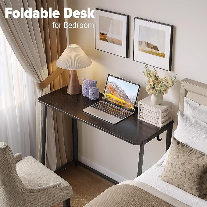 WOHOMO Folding Desk, 39.4" Narrow Writing Foldable Desk, Space-Saving Laptop Table, Easy Assemble Workstation for Home Office, Black