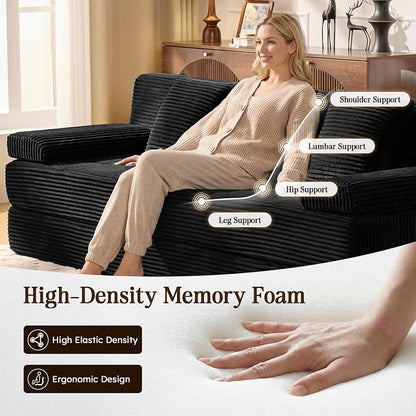 78.7IN Folding Sofa Bed - Convertible Sleeper Sofa Couch with Zippered Pillows, 3 Seater Couches Bed for Living Room, Bedroom, Apartment, No Assembly Required, Freestanding, Corduroy, Black