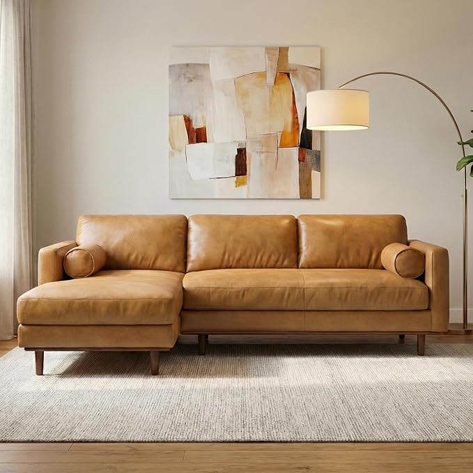 SIMPLIHOME Morrison Left Sectional Sofa in Full-Grain Genuine Leather, Sienna, 102-inches Wide, L-Shaped Leather Couch with Left Chaise for The Living Room and Family Room