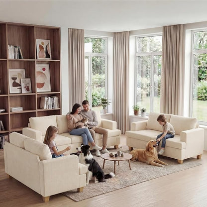 Apicizon Loveseat & 3 Seater Sofa Sets, 89" Couch Sofa Set for Living Room Furniture, 2 Piece Deep Seat Sleeper Sofa, Couch and Loveseat Sets for Apartment Lounge, Beige Chenille