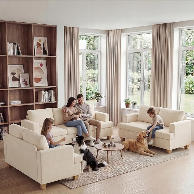 Apicizon Cloud Couches Living Room Furniture Sets, Loveseat Sofa Set of 2 & 3 Seater Sofa for Bedroom, Comfy Chenille Couch Sleeper Sofa for Apartment Lounge, White Chenille
