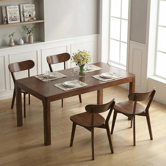 100% Solid Wood Dining Chairs,Mid Century Modern Dining Chairs with Rounded Backrest,Kitchen,Dining Room Chairs Set of 1/2/4 (4, Walnut Color)