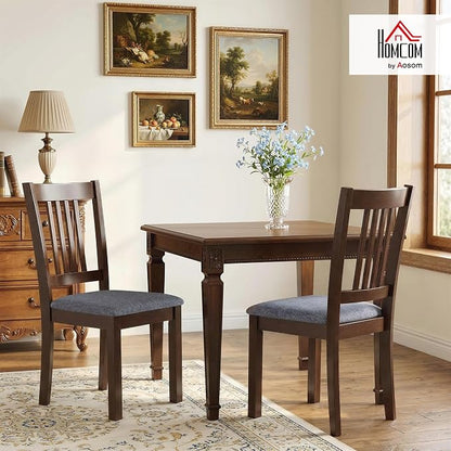 HOMCOM Dining Chairs Set of 2, Upholstered Kitchen Chairs with Rubberwood Frame, Padded Seat and Slat-Back for Living Room, Dining Room, Kitchen, Espresso