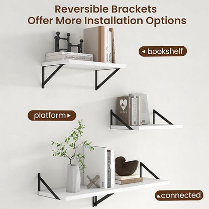 Axeman Deep Floating Shelves - 20 Inch White Floating Shelves Set of 2-12 Inch Deep Wood Wall Shelves for Living Room Bathroom Kitchen