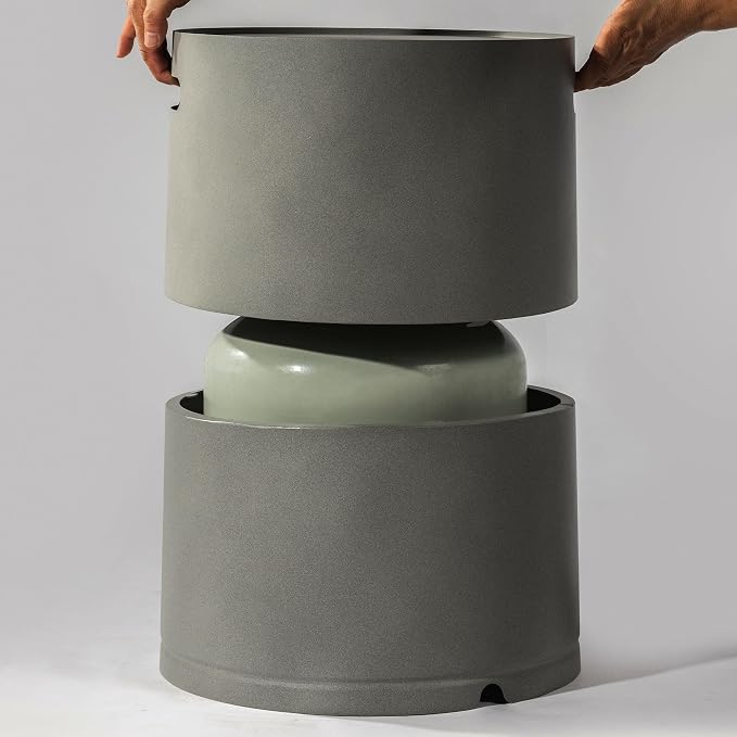 GDFStudio Propane Tank Cover Outdoor Iron Tank Holder Round Tank Storage Hideaway Side Table with Handles for Fire Pits Gas Tank Holder Storage Gas Bottle Cover, Gray
