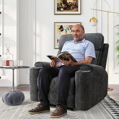 HAOMARKETS Electric Recliner Chair, Soft Fabric Power Recliners with Metal Cup Holders, Single Overstuffed Heavy Duty Reclining Sofa Chairs for Living Room Bedroom, Dark Grey