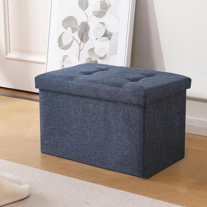 Storage Ottoman Cube Small Footrest Foldable Seat Foot Stools Square Tufted Ottoman Linen Beige