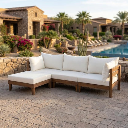 VilroCaz 6-Piece Acacia Wood Outdoor Modular Sectional Patio Sofa Set, Converts to a Daybed, All-Weather Conversation Set with 5 Pillows and 6 Cushions for Backyard, Poolside, Garden