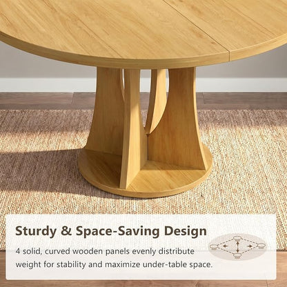 Einhomn 43-59" Extendable Round Dining Table, Kitchen Table for 4-8, Farmhouse Circle Dining Room Table with Removable Leaves,Hidden Storage, Space Saving Wood Kitchen & Dining Room Furniture, Oak