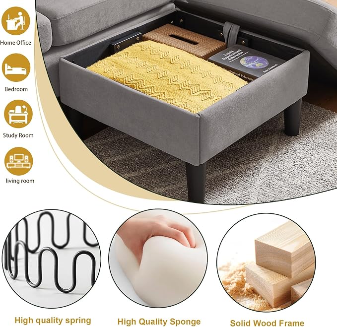 Convertible Sectional Sofa Set, 77" Small L Shaped 3 Seat Couch with Ottoman and 57" Loveseat, Modern Sofa Couches for Living Room, Light Grey