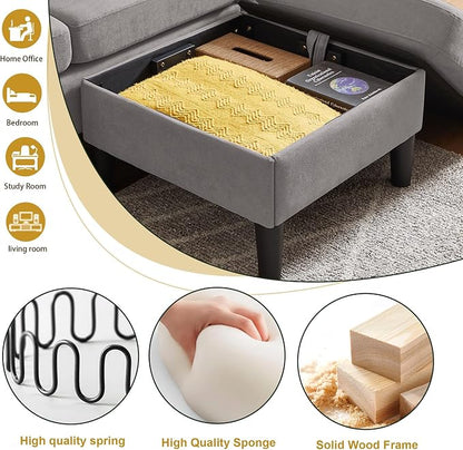 Convertible Sectional Sofa Set, 77" Small L Shaped 3 Seat Couch with Ottoman and 57" Loveseat, Modern Sofa Couches for Living Room, Light Grey