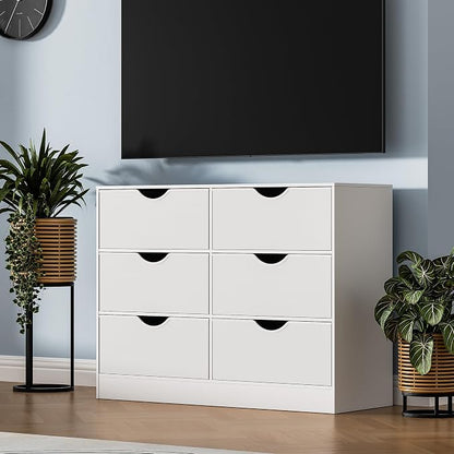 Housoul 6-Drawer Dresser for Bedroom, Featuring 6 Fabric PU Drawers, Buffets & Sideboards, Spacious Organizer, 6-Drawer Closet Chest Suitable for Closet, Living Room, Hallway, White