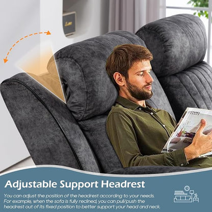 Zero Gravity Power Reclining Loveseat with Adjustable Headrest, Power Loveseat Recliner with Console, Power Loveseat Recliner Sofa with USB & Type-C Ports for Living Room(Grey)