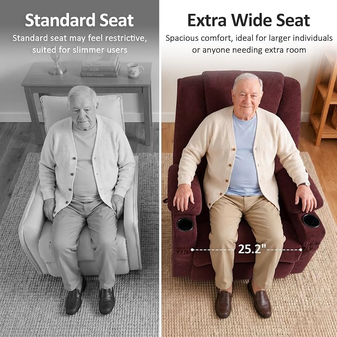MCombo Power Lift Recliner Chair for Elderly R7510(Sangria, Large-Wide) | Oversized for Big and Tall, Heat and Massage, USB& Type C Charging Port, FSC Certified