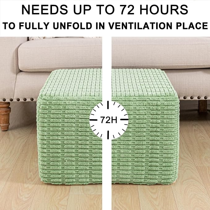 Asuprui Round Square Pouf Ottoman Foot Rest – Lightweight Modern Footstool with Plush Foam Filling, Perfect for Living Room Decor & Cozy Comfort – 20x20x14 Inch Chic Accent Piece (Sage Green)
