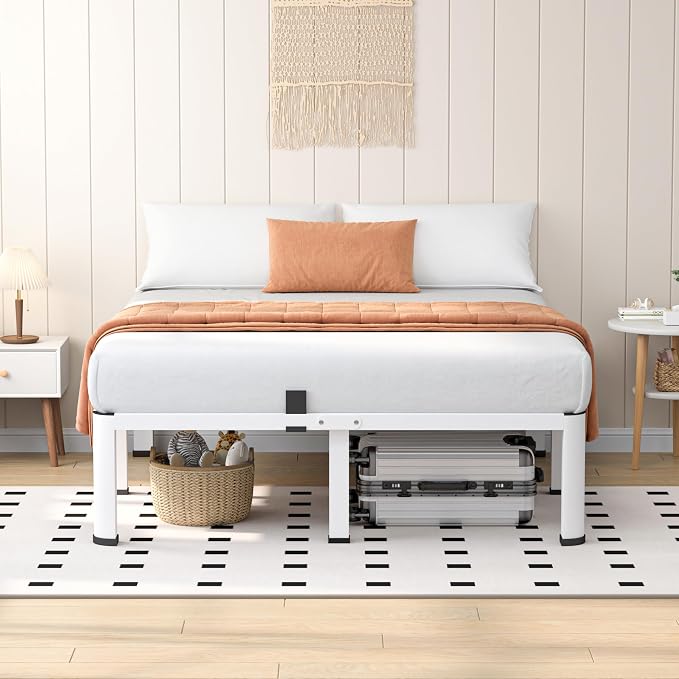VIPSHOW 14 Inch White King Heavy Duty 3500 lbs Bed Frame with Round-Corner Legs & Anti-Squeak Design – Quick Assembly Metal Platform, No Box Spring Needed