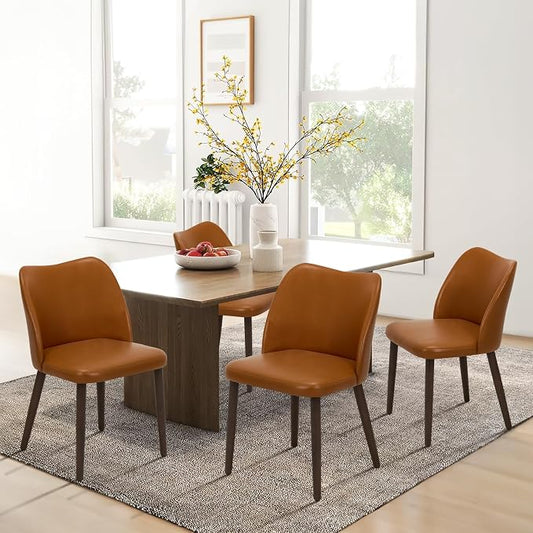 COLAMY Upholstered Dining Chairs Set of 2, PU Leather Dining Room Kitchen Side Chair with Padded Seat and Wood Legs Restaurant/Cafe,Light Brown
