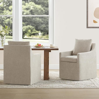 KISLOT Upholstered Dining Chairs Set of 1, Washable Cover Modren Deskchair with 4 Casters & Hidden Storage for Dining Room, Living Room, Home Office, Sand, 1 Box