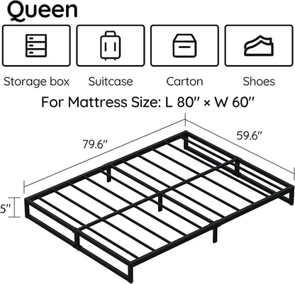 Richwanone 5 Inch Queen Bed Frame, Heavy Duty Metal Platform Bed, Black | Queen Size Bed Frame, Mattress Foundation with Steel Slat Support, No Box Spring Needed, Easy Assembly