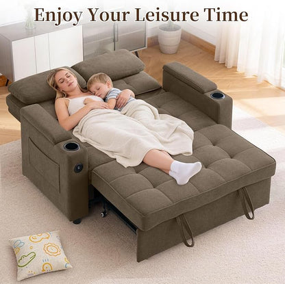 Korser 55.5'' 3-in-1 Convertible Sofa Bed, Pull Out Couch with 5-Position Adjustable Backrest, Loveseat Sleeper Sofa for Small Spaces, Sofa Couch with Cup Holders for Living Room, Office, Chenille