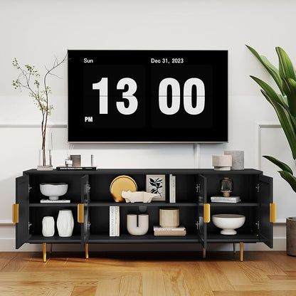 66" TV Stand for 75 Inch TV, Minimalist Media Console with Adjustable Shelves, Modern Entertainment Center with Storage for Living Room Bedroom, Black
