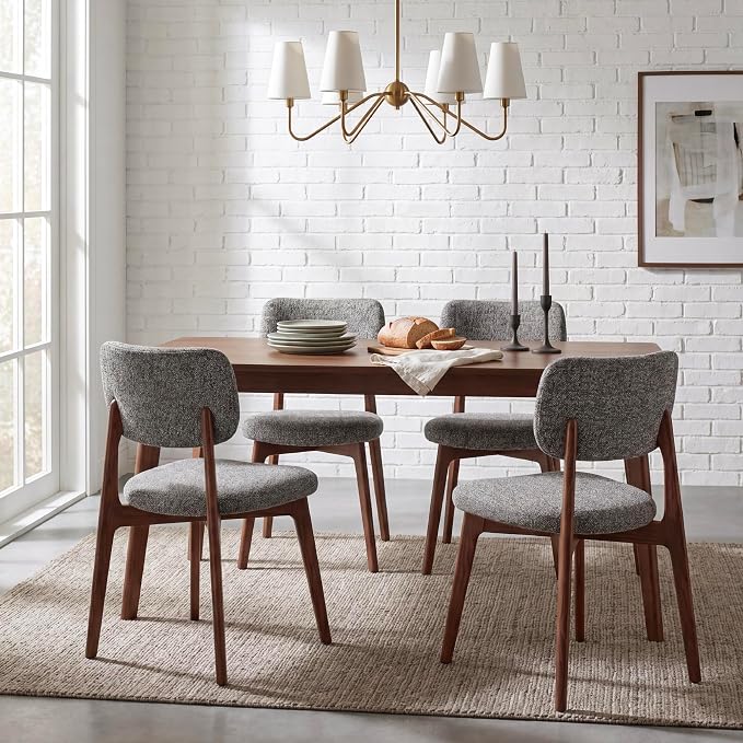 COLAMY Dining Chairs Set of 6, Modern Upholstered Kitchen Room Chairs with Solid Red Oak Wood Legs, 5-Min Easy Assembly Anti-Wobble, High-Weight Fabric Farmhouse Side Chair, 300lbs,Walnut,Darkgrey