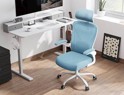 Ergonomic Office Chair - Mesh Desk Chair with Adjustable Lumbar Support High Back Computer Gaming Chairs - Big and Tall Office Chairs Adults, Comfortable for Long Hours, Sky Blue