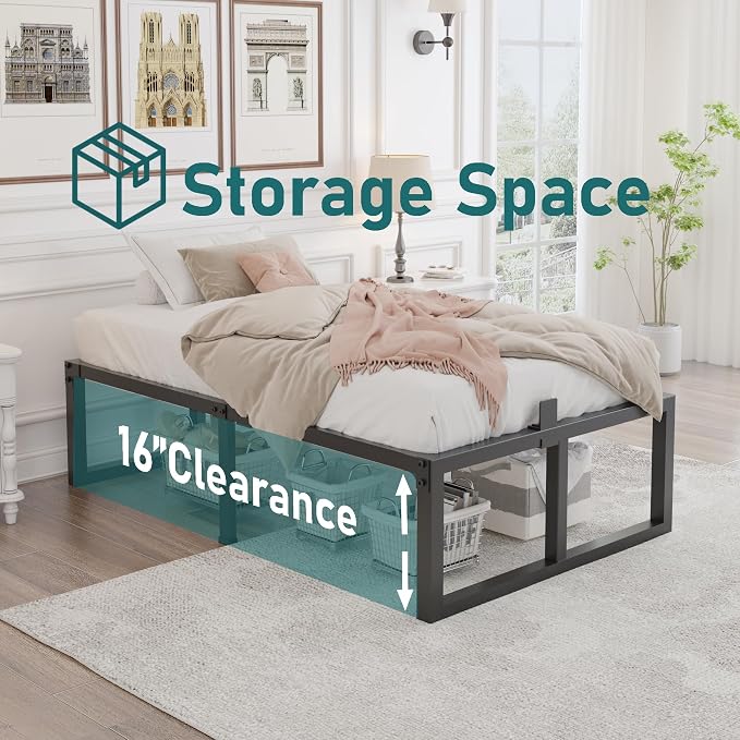 Yitong Angel Twin Bed Frame, 18 Inch High 3500 lbs Heavy Duty Metal Platform, Mattress Foundation with Steel Slat Support/No Box Spring Needed/Noise Free/Non-Slip/Easy Assembly