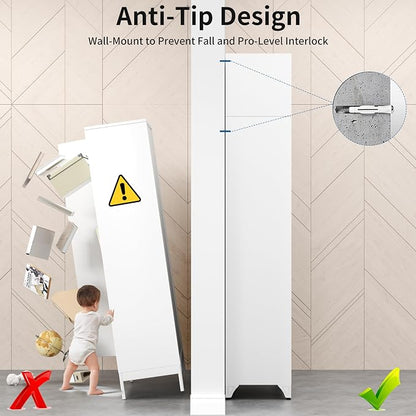 90" Metal Storage Cabinet with Louvered Doors, Heavy Duty Steel Wardrobe, Tall Kitchen Pantry Cabinet with Adjustable Shelves, 2 Packages, White