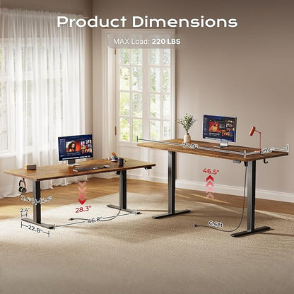 Huuger 71 X 30 Inch Electric Standing Desk with Power Outlets and USB-C Port, Height Adjustable Desk, Sit Stand Desk for Home Office, Computer Desk with 4 Presets, Stable Steel Frame, Rustic Brown