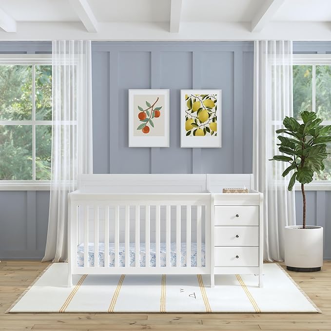 DaVinci Kalani 4-in-1 Convertible Crib and Changer Combo in White | GREENGUARD Gold Certified, Converts to Toddler Bed, Daybed & Full-Size Bed, 4 Adjustable Mattress Heights, Easy to Assemble