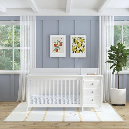 DaVinci Kalani 4-in-1 Convertible Crib and Changer Combo in White | GREENGUARD Gold Certified, Converts to Toddler Bed, Daybed & Full-Size Bed, 4 Adjustable Mattress Heights, Easy to Assemble