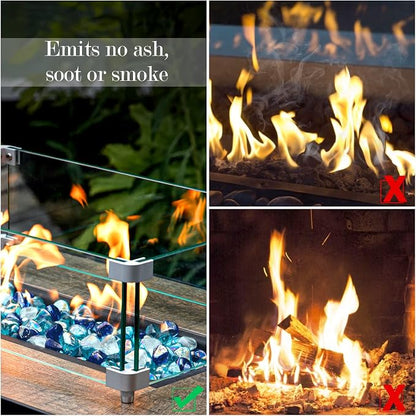GASPRO 20 Pound Fire Glass Diamonds 1 Inch, Fire Pit Glass Rocks for Gas Fireplace and Fire Pit, Blend of White, Cobalt Blue and Margarita Azura Blue, High Luster