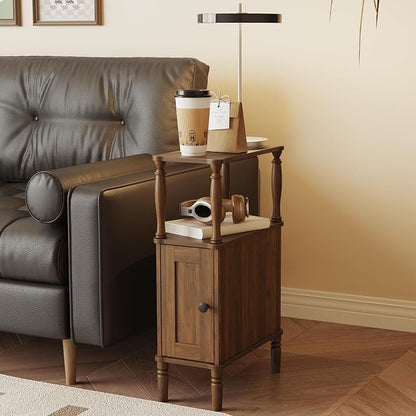 Veegle Narrow Nightstand,Skinny End Side Table (Walnut Brown) | Mid-Century Modern Night stand with Storage,Bedside Table for Bedroom and Living Room