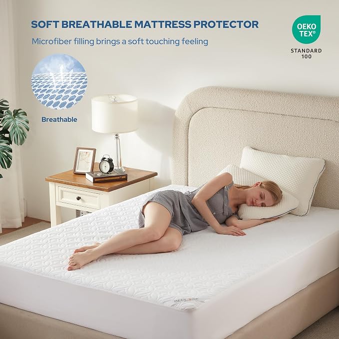 BEDLORE Waterproof Mattress Protector, King Size Noiseless Mattress Pad with Deep Pocket 6"-18" Depth, Soft Breathable Bed Mattress Cover Washable for Home, Bedroom, Hotel (White)