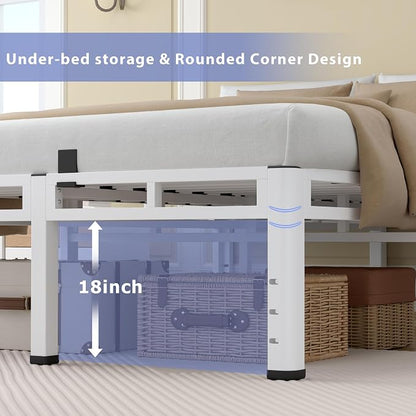 NKZ 22 Inch Full Size Bed Frame, Metal Bed Frame & Box Spring 2 in 1 Platform with Round Corner Legs, 4000Lbs Heavy Duty Metal Frame, Mattress Slide Stopper, Headboard Hole, Noise-Free, Easy Assembly