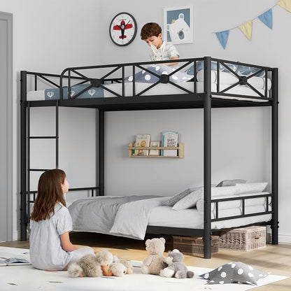 Garvee Metal Bunk Bed Twin Over Twin, Industrial Bunkbeds Heavy Duty Bed with Safety Guard Rails and Space-Saving Design, Steel Bed for School, Bedroom, Black