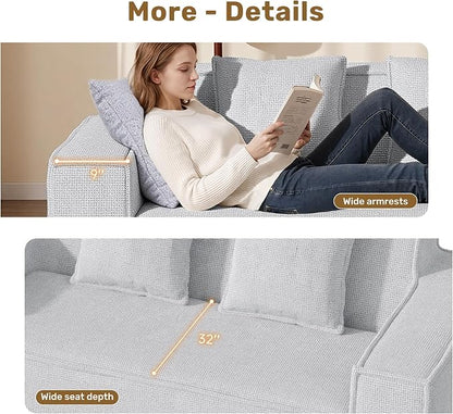 Luxanimarion 77'' Modern Small Loveseat, No Assembly Required Cloud Sofa Cloud Sofa Boneless Couches with 2 pcs Pillows for Living Room, Apartment(Polar Fleece-Grey)