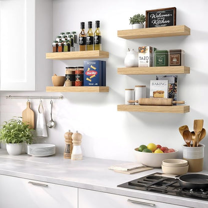 Sorbus Floating Shelves for Wall – 16 Inch Floating Shelf for Kitchen, Bedroom, Living Room, Bathroom, Home & Wall Decor - Mounted Bathroom Shelves with Invisible Brackets (Maple Wood, 3 Pack)