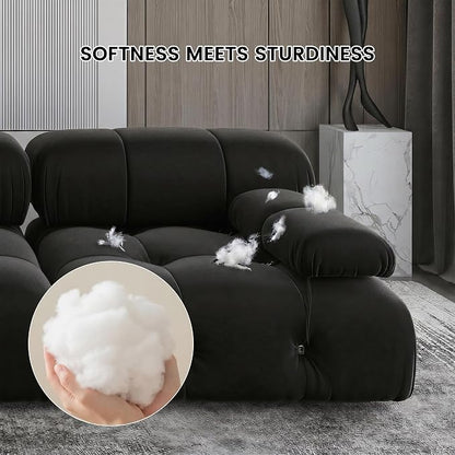 Modular Sectional L Shape Sofa Couch, Modern Velvet Black 4-Seater Sofa with Ottoman for Living Room Office Apartment (104in/Black)
