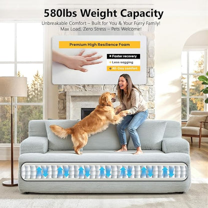 VINGLI 72" W Boneless Loveseat Sofa, Cloud Corduroy Couch in a Box, Compressed Deep Seat Sofa with 10.6" Wide Curved Armrests, Easy Assembly Required for Living Room, Apartments & Office, Light Blue