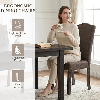 LSSBOUGHT Fabric Dining Chair Upholstered Parsons Kitchen Chair with Copper Nails and Solid Wood Legs for Dining Room,Restaurant (Taupe, 2PCS)