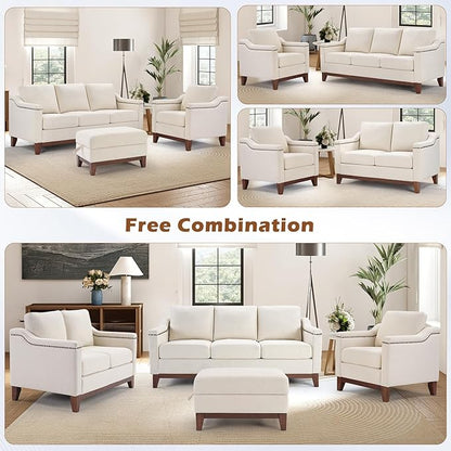 HAOMARKETS Vintage Upholstered Armchair Set of 2 with Nailhead Trim and Solid Wood Legs, Comfortable Accent Chair for Living Room & Bedroom, Beige