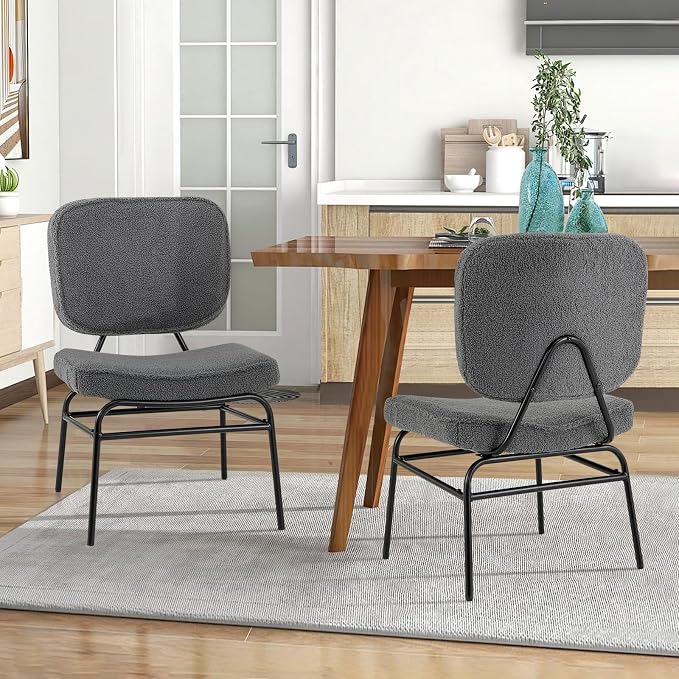 Giantex Modern Armless Accent Chair - Sherpa Reading Chair with Sponge Padding, Adjustable Foot Pads & Metal Frame, Upholstered Side Chair for Living Room, Bedroom & Reading Room, Grey