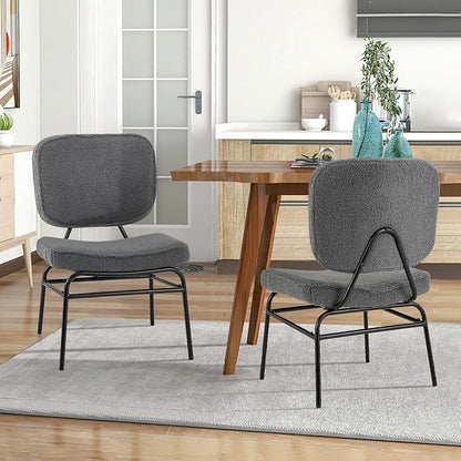Giantex Modern Armless Accent Chair - Sherpa Reading Chair with Sponge Padding, Adjustable Foot Pads & Metal Frame, Upholstered Side Chair for Living Room, Bedroom & Reading Room, Grey