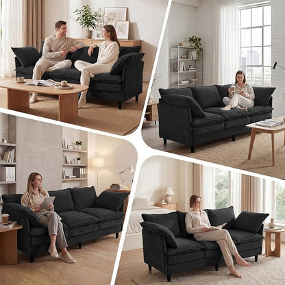 3 Seater Couch Sofa, 69" Small Couch Modern Cozy Comfy Cloud Chenille Sofa 23" Deep 1 Box & 2 Pillows & Washable Cover Couches for Living Room Bedroom Apartment Office 69-Black-1
