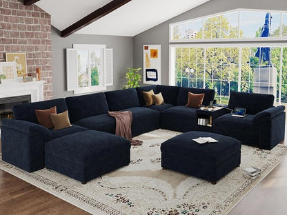 EASE MOOSE Oversized U Shape Sectional Sofa,Blue Deep Seat Modular Sofa
