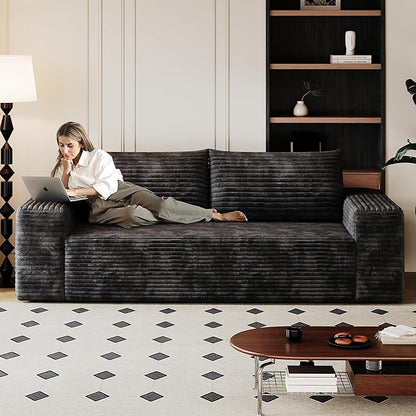 JINGLING 71" Small Couches for Small Spaces, Memory Foam loveseat Corduroy Couch in a Box, Compressed Boneless Sofa for Living Room Bedroom, Apartment Furniture, No Assembly Required, Black