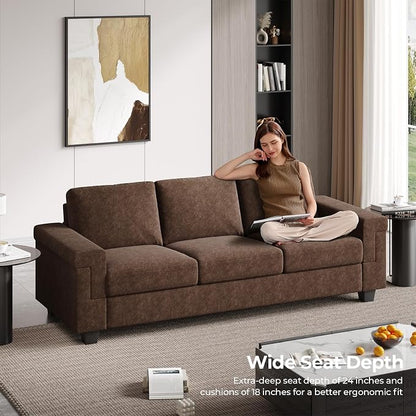 COPIAE 3 Seater Sofa Couch with Deep Seat, 90" Modern Upholstered Sofa with Armrests, Easy Installation, Comfy Couches for Living Room, Apartment,Dark Brown