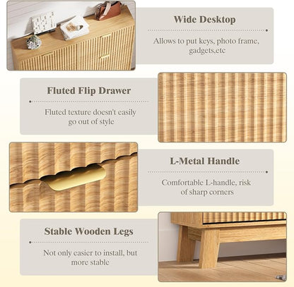 HUANLEGO Shoe Cabinet Storage for Entryway with 6 Flip Drawers, Fluted Narrow Shoe Organizer with Wooden Legs, Freestanding Slim Shoe Storage Hidden Shoe Rack Organizer for Front Door Entrance, Oak